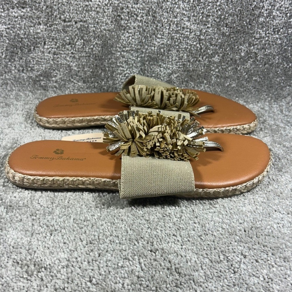 Tommy Bahama Atalia Sandals Gold Fringed Pom Pom Espadrille Womens 9.5M